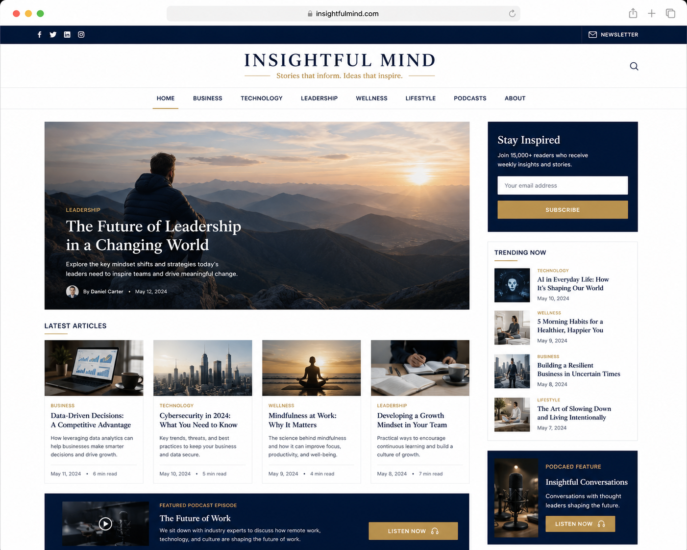 Blog and media website design example