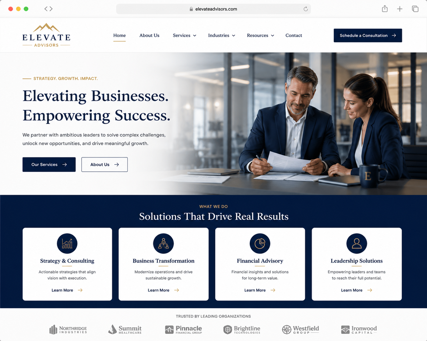 Business and corporate website design example