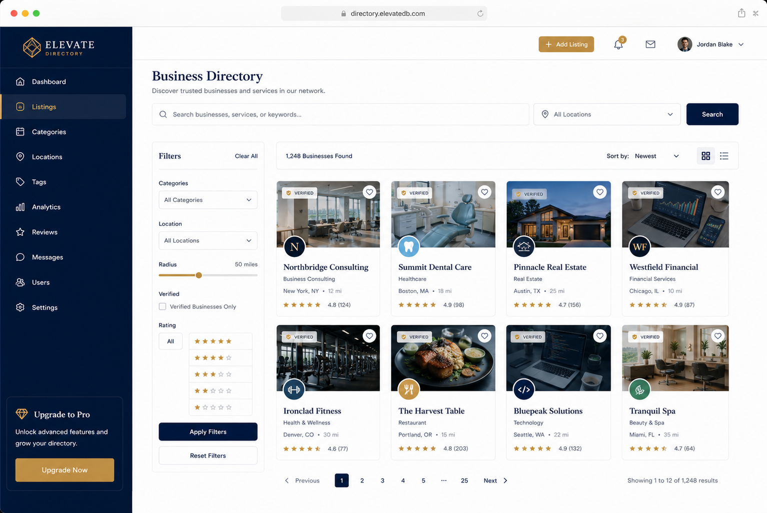 Directory and database website design example