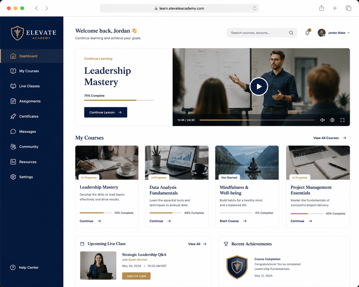 Educational website design example