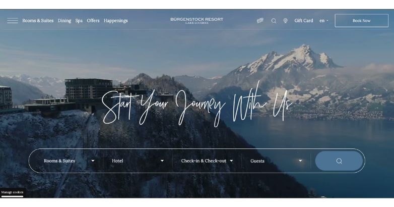 Upscale mountain resort booking website mockup