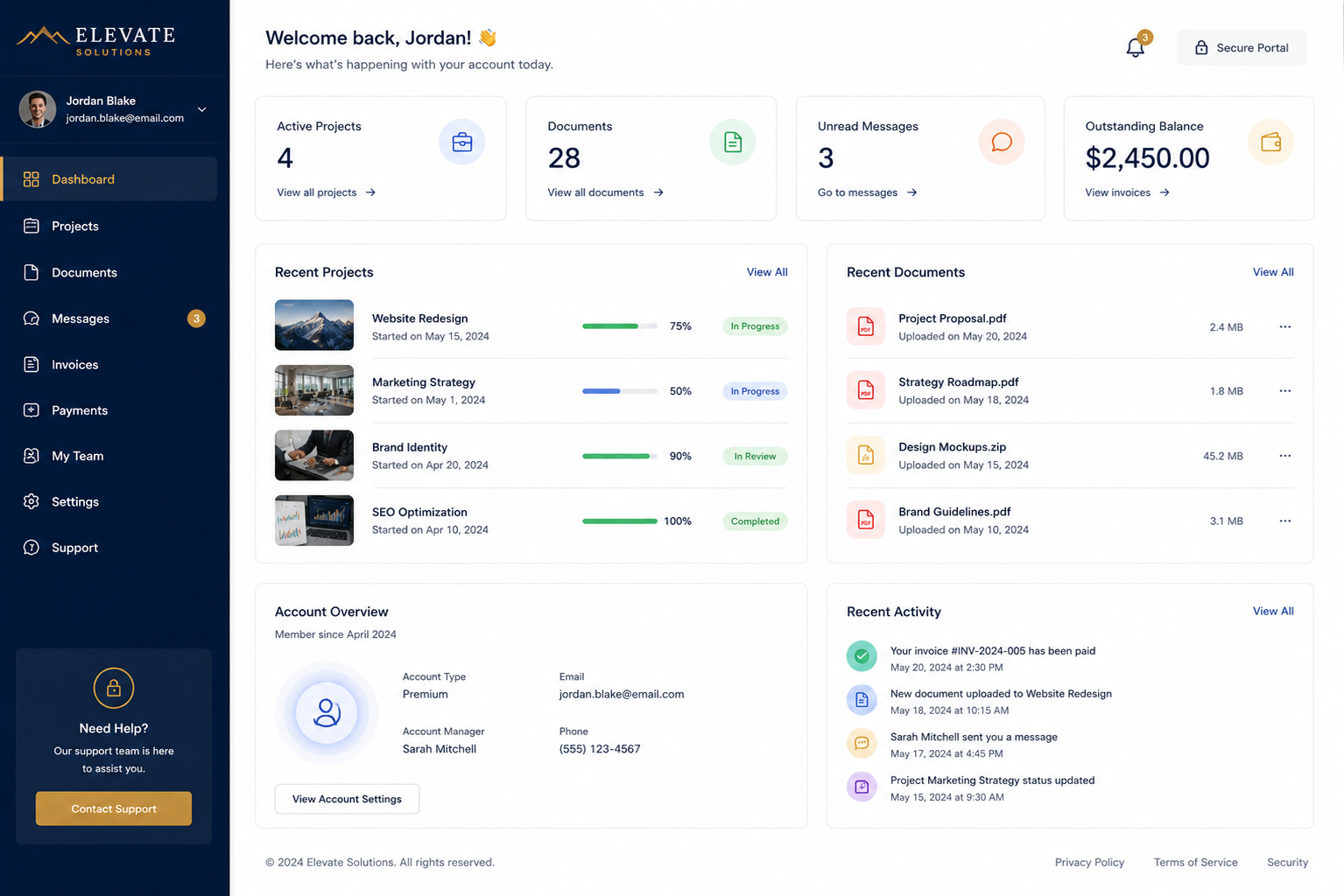 Dynamic website and client portal service preview